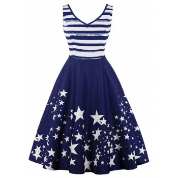 Striped Star Print Pin Up Dress