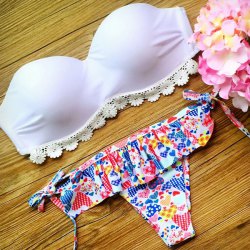 Cute Halter Neck Flounced Printed Bikini Set